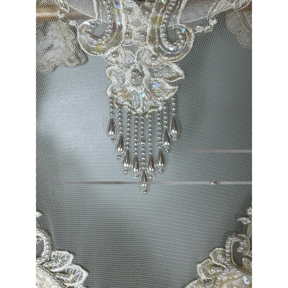 VTG Embroidered Wedding Gown Bridal Dress 10 Cathedral Train Heart back Korea - Picture 8 of 15